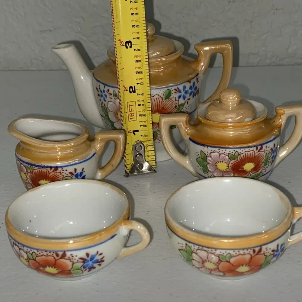 VTG Miniature Tea Set Made In‎ Occupied Japan 3” Teapot Creamer Sugar 2 Teacups